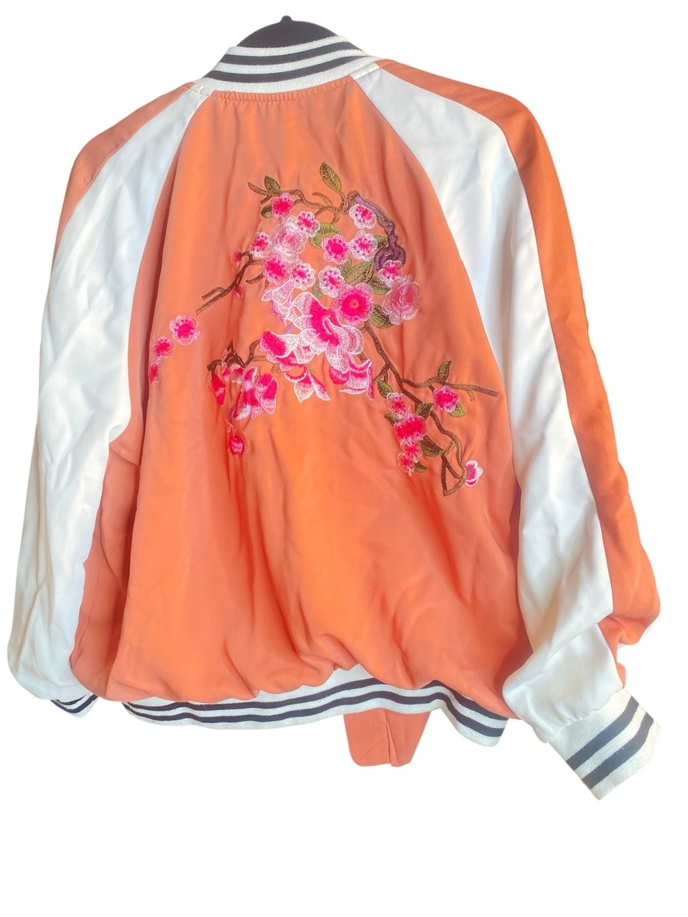 Gianni Bini Orange and White Varsity Bomber Jacket